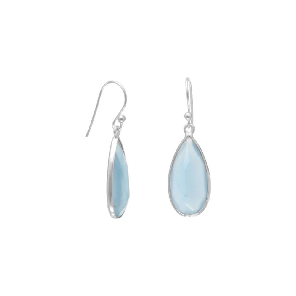 NEW Blue Chalcedony Gemstone Pear Shape Dangle Earrings - 925 Sterling Silver